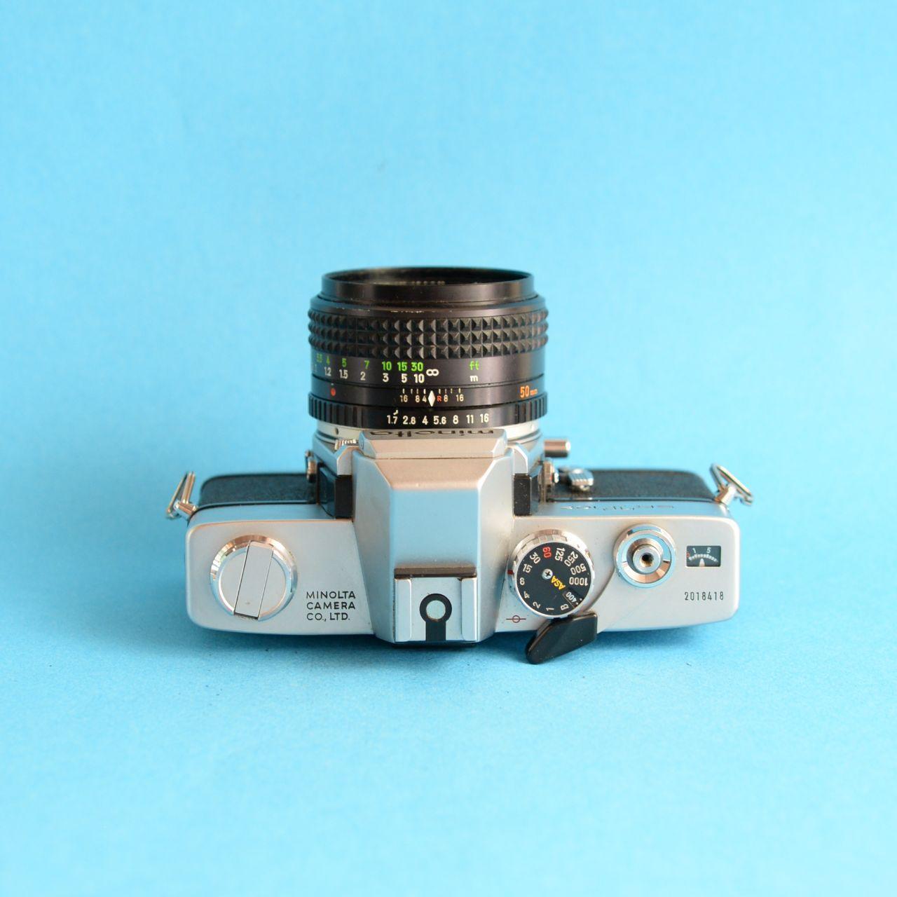 Minolta SRT 102 SLR Film Camera with MC Rokkor-PF 50mm f/1.7 Lens | Tested & Working | Silver & Black