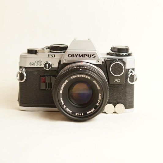 Olympus OM10 Film Camera + Olympus Auto-S 50mm f/1.8 Lens | 35mm SLR | Tested & Working | Silver & Black