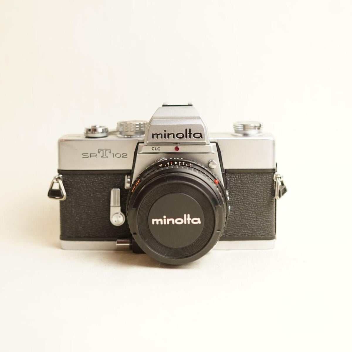 Minolta SRT102 Film Camera + MD Rokkor-X 45mm f/2 Lens | 35mm SLR | Tested & Working | Black & Silver