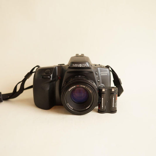 Minolta Maxxum 500si Film Camera with Minolta 50mm f/1.7 Lens | 35mm SLR | Tested & Working | Black