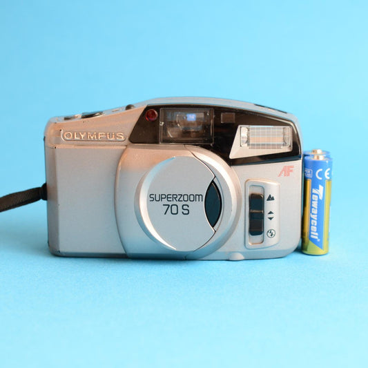 Olympus SuperZoom 70S | 35mm Point & Shoot Film Camera | Tested & Working | Silver