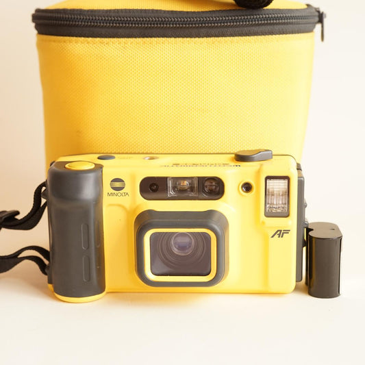 Minolta Weathermatic Dual 35 Film Camera | 35mm Waterproof Point & Shoot | Tested & Working | Yellow