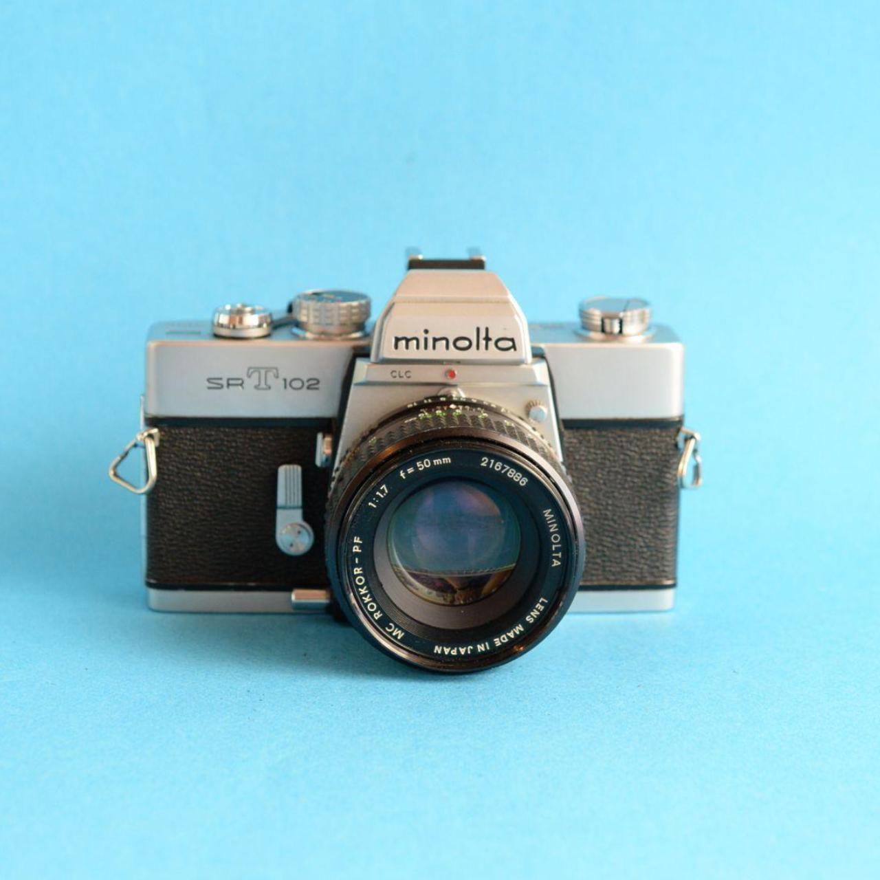 Minolta SRT 102 SLR Film Camera with MC Rokkor-PF 50mm f/1.7 Lens | Tested & Working | Silver & Black