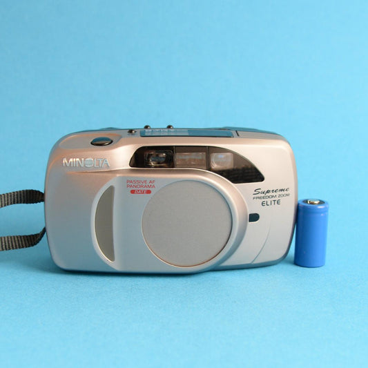 Minolta Supreme Freedom Zoom Elite Film Camera | 35mm Point & Shoot | Tested & Working | Silver