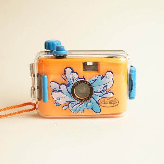 SwimWays Focus Free Film Camera | 35mm Point & Shoot | Tested & Working | Orange & Blue